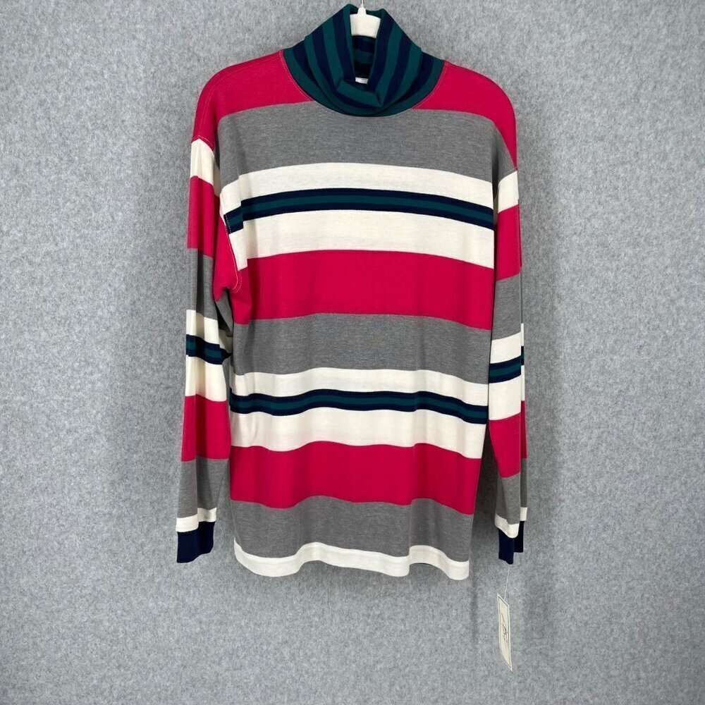 Lauren Grey VTG Women Turtleneck LS Shirt Size M Multicolor Stripe Oversized NEW